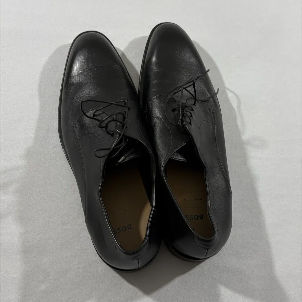 BOSS Derrek Derby Black Leather Lace Dress Shoes Preppy Class Mens Sz 11 ITALY